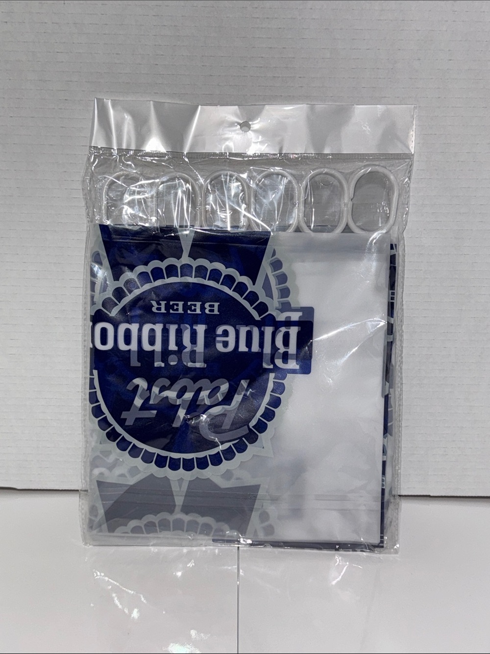 Brand New Promo PBR Blue Ribbon Beer Clear Shower Curtain Panel - Navy & White